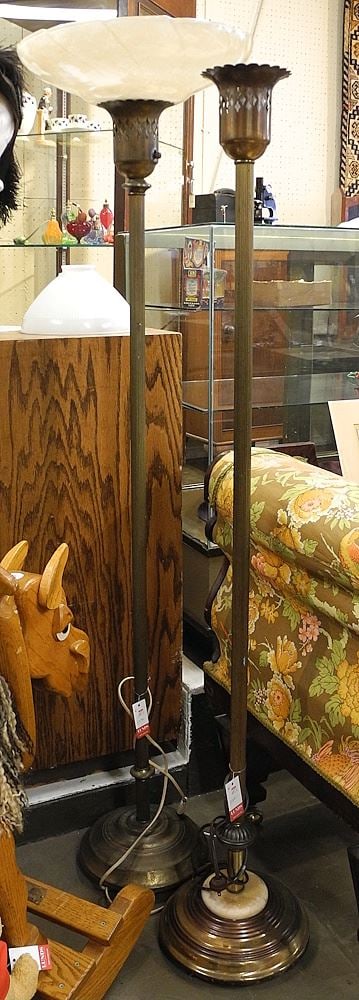 Two Vintage Torchiere Floor Lamps (62 7/8"h.), One With Caramel Shade. (1 of 1)