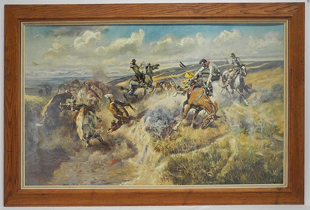 Two Colour Prints After C.M. Russell , 24 1/2 x 39 1/2". (1 of 6)