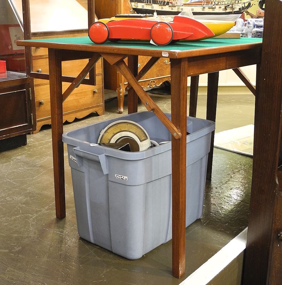 Baize Lined Card Table, Acquired Chile, 29 1/8 x 28 3/4 x 28 3/4".: Baize Lined Card Table, Acquired Chile, 29 1/8 x 28 3/4 x 28 3/4".