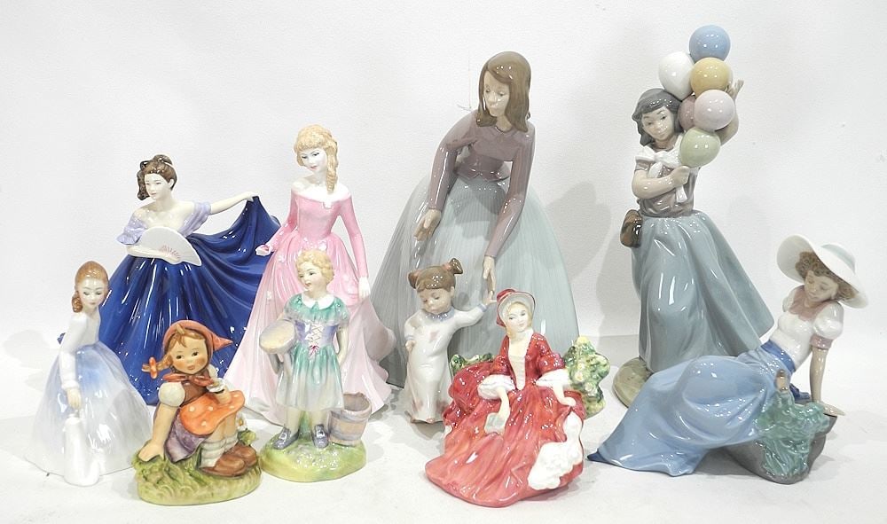 Collection of Royal Doulton / NAO / Hummel Figurines, 4 1/2 - 9 7/8"h.: Collection of Royal Doulton / NAO / Hummel Figurines, 4 1/2 - 9 7/8"h.