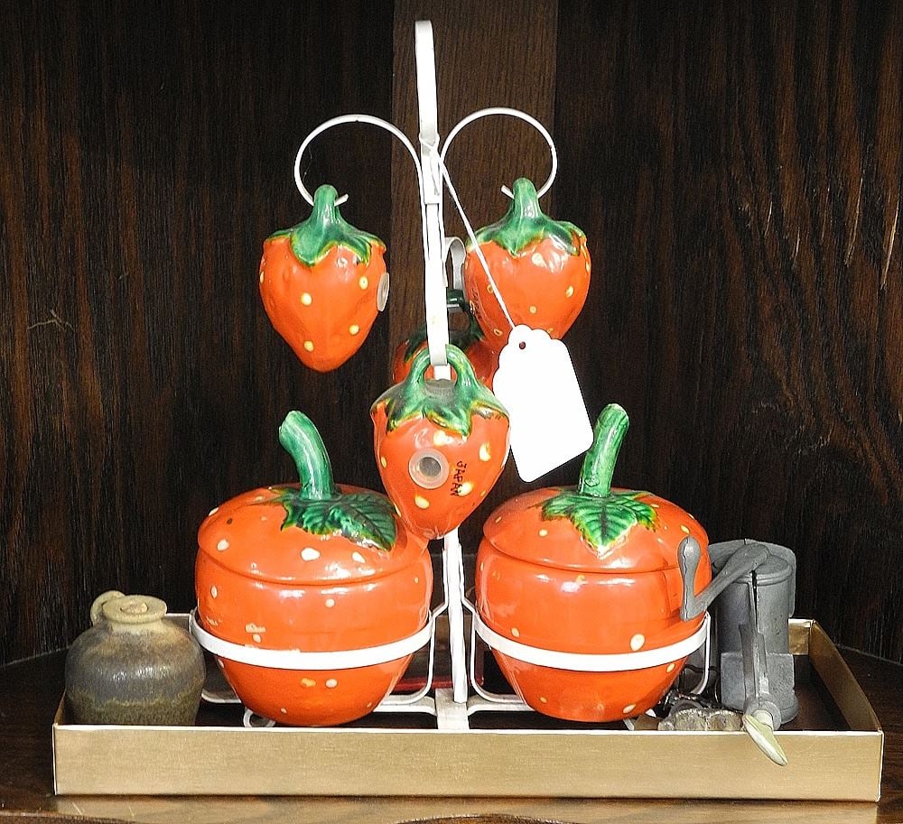 Collection of Metal & Ceramic Miniatures with Strawberry Jam Pot.: Collection of Metal & Ceramic Miniatures with Strawberry Jam Pot.