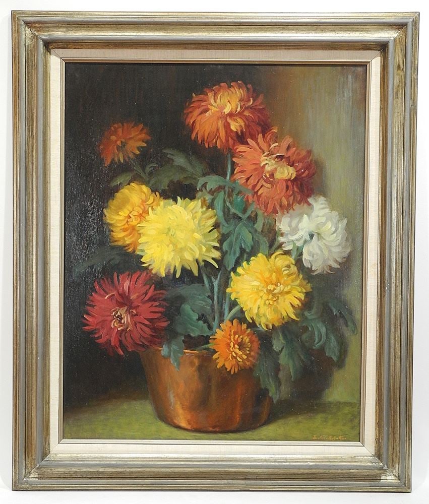 Oil on Board signed Beatrice (Hagarty) Robertson, 30 x 24", "Flowers & Copper Pot". (1 of 6)