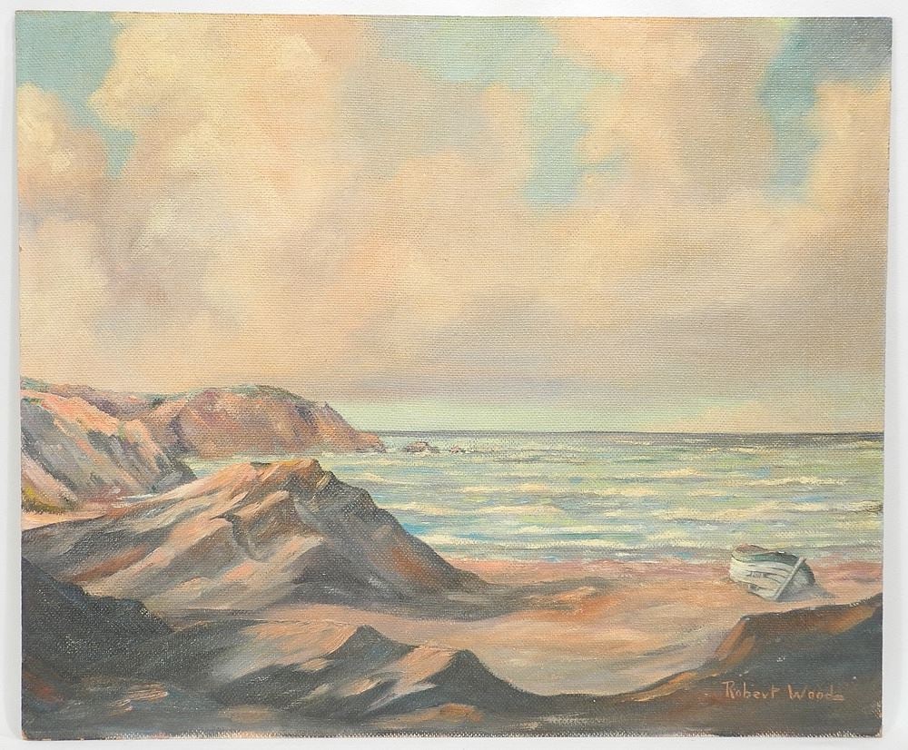 Oil on Masonite signed Robert Wood, 20 x 24", "Dallas Road Scene".: Oil on Masonite signed Robert Wood, 20 x 24", "Dallas Road Scene".