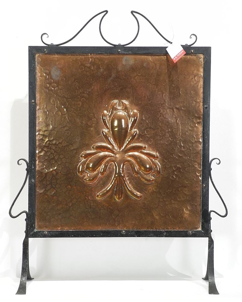 Art Nouveau Copper & Wrought Iron Fire Screen, 29"h. (1 of 3)