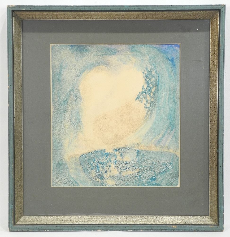 Mixed Media on Paper Attributed to Arnold Burrell, 13 x 12", "Study in Blue". (1 of 3)
