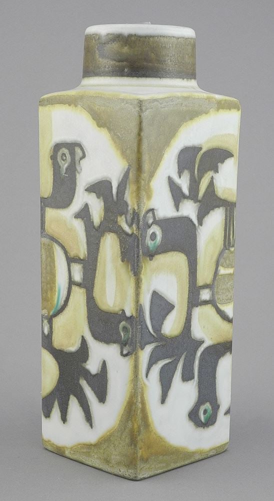Royal Copenhagen Fajance Square Vase , Design: Johanne Gerber, 8 7/8"h.: Royal Copenhagen Fajance Square Vase , Design: Johanne Gerber, 8 7/8"h.