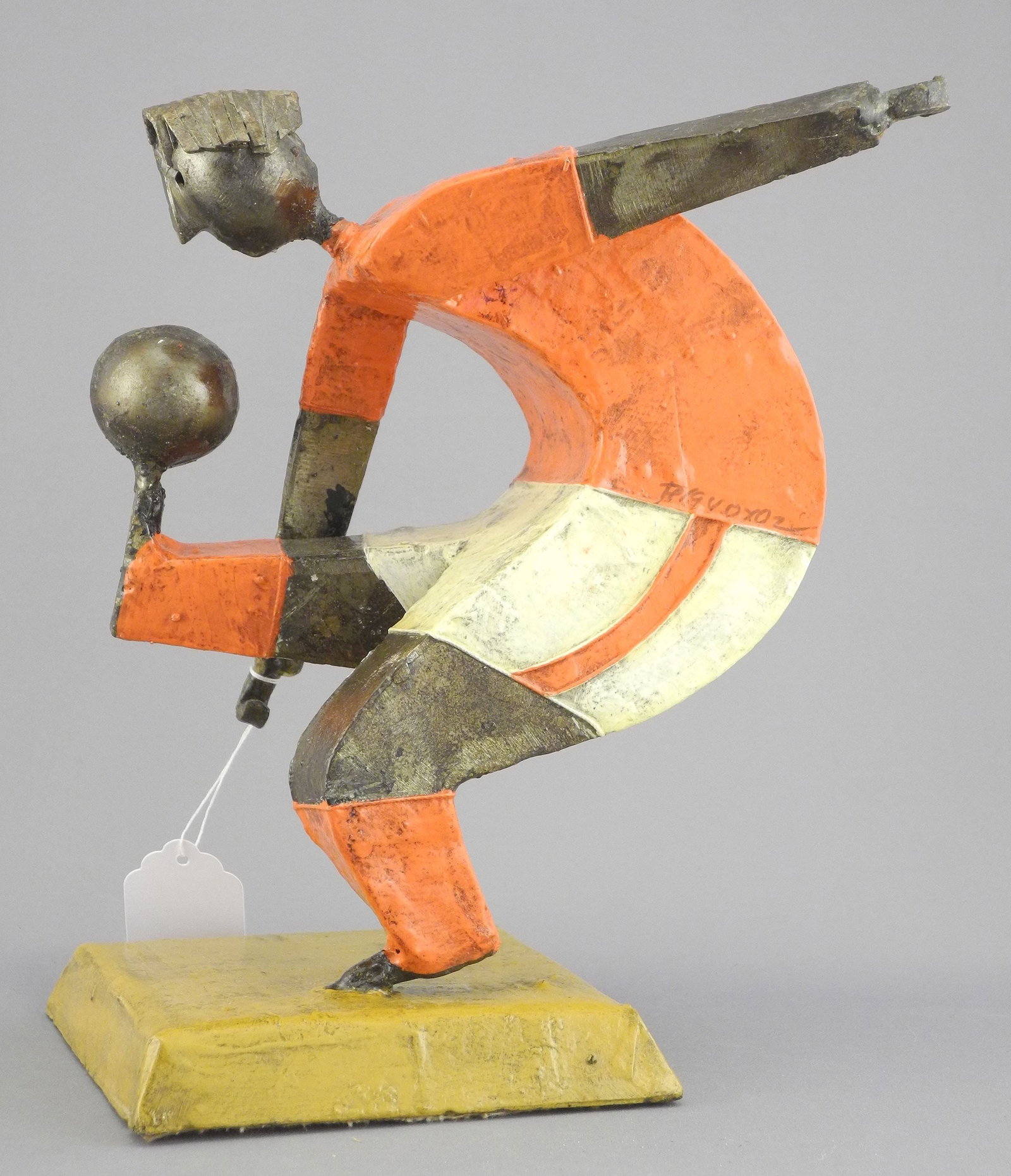 Metal Soccer Sculpture by Luis Felguerez, 8 3/4"h.: Metal Soccer Sculpture by Luis Felguerez, 8 3/4"h.