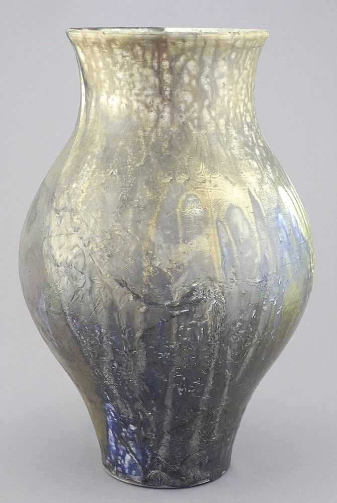 Raku Vase signed & Impressed Larry Aguilar, 10 1/2"h.: Raku Vase signed & Impressed Larry Aguilar, 10 1/2"h.