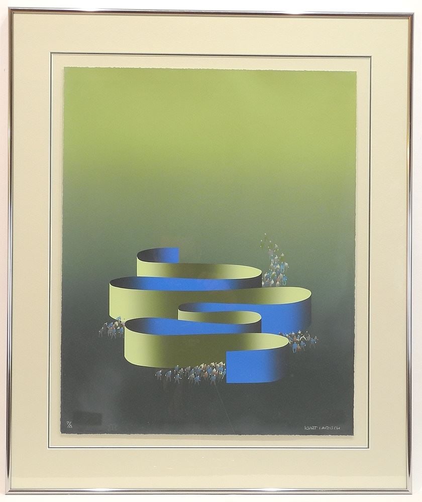 Serigraph signed Kurt Larisch, 23 1/2 x 19", "Opus 5 Quo Vadis". (1 of 3)
