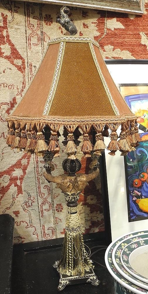 Pair of Elephant Decorated Lamps, 36"h.: Pair of Elephant Decorated Lamps, 36"h.