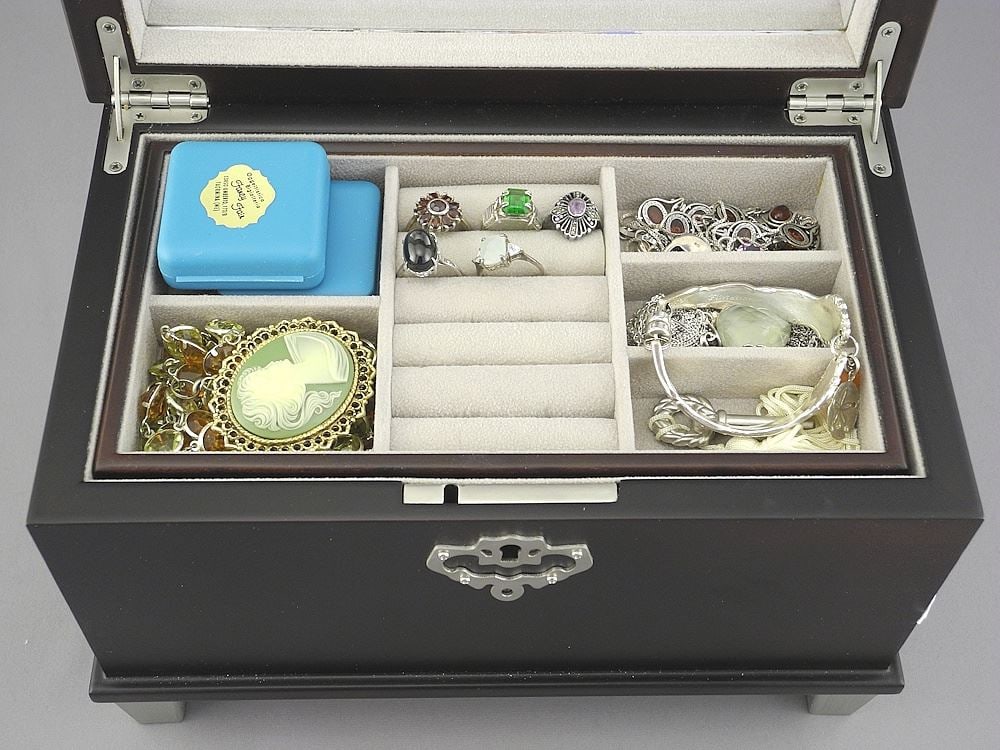 Contemporary Jewelry Box with Costume Jewelry.: Contemporary Jewelry Box with Costume Jewelry.