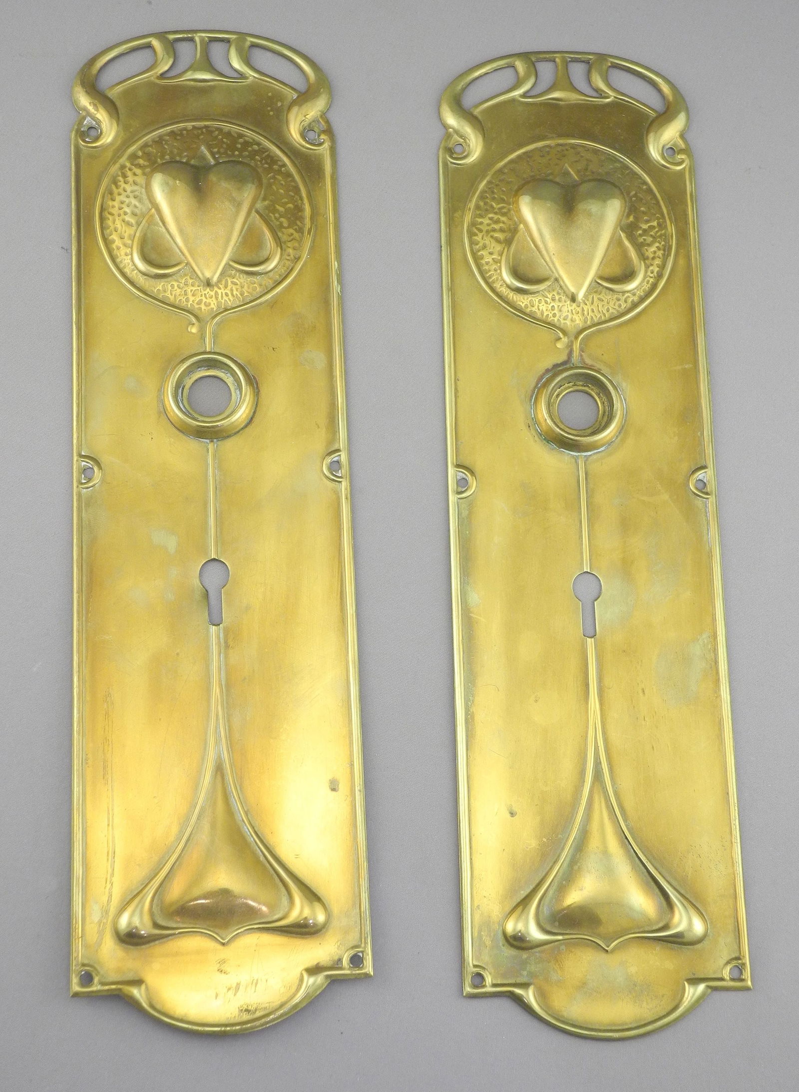 Pair of Art Nouveau Brass Door Plates, 12 1/8"h. (1 of 3)