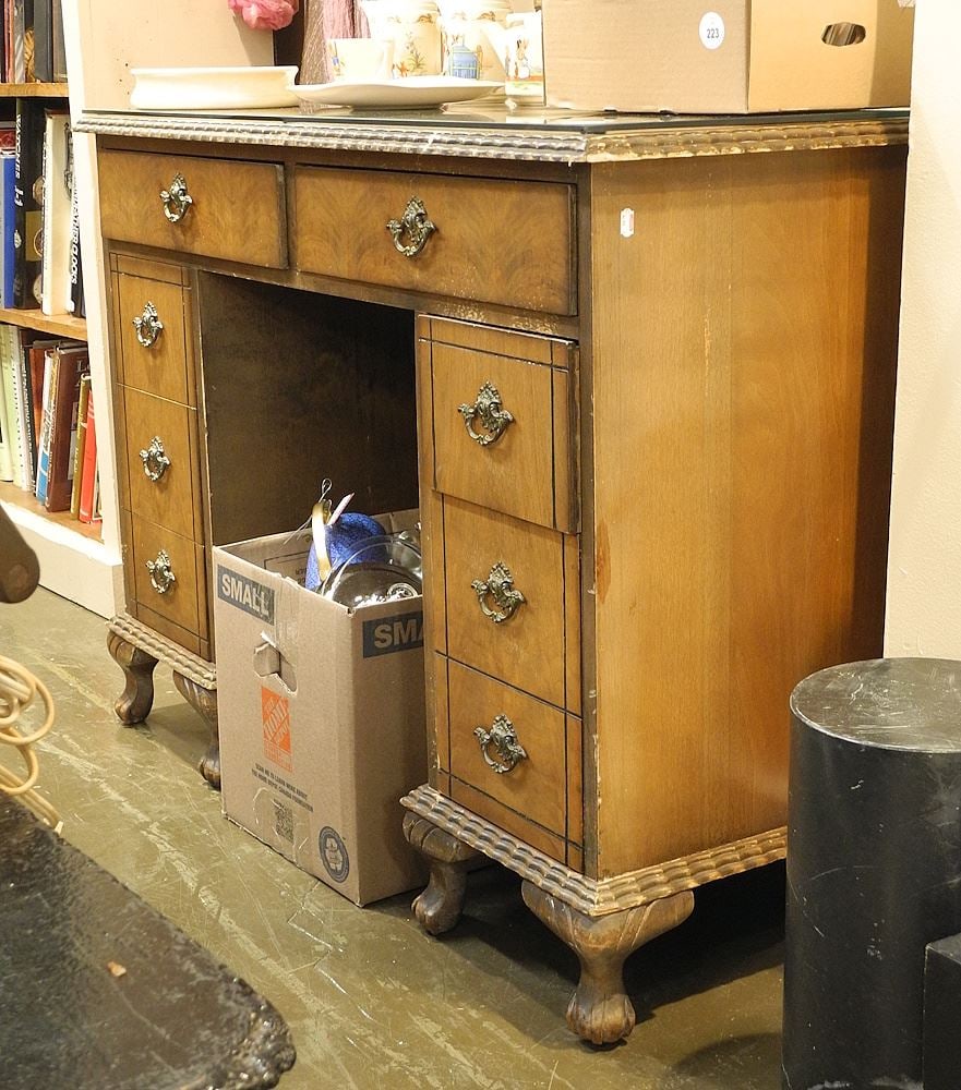 Vintage Walnut Pedestal Desk, 29 1/2"h.: Vintage Walnut Pedestal Desk, 29 1/2"h.