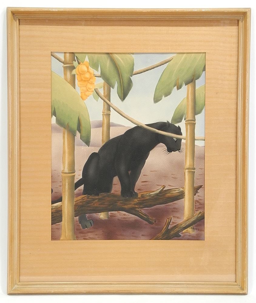 Air Brush signed Shirrell Graves, 17 x 13 3/4", "Black Panther". (1 of 3)