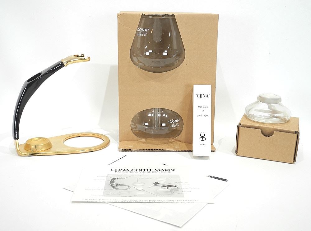 Vintage Cona Gold Table Model Size C Drip Coffee Maker, 11 1/4"h in Original Box. (1 of 2)