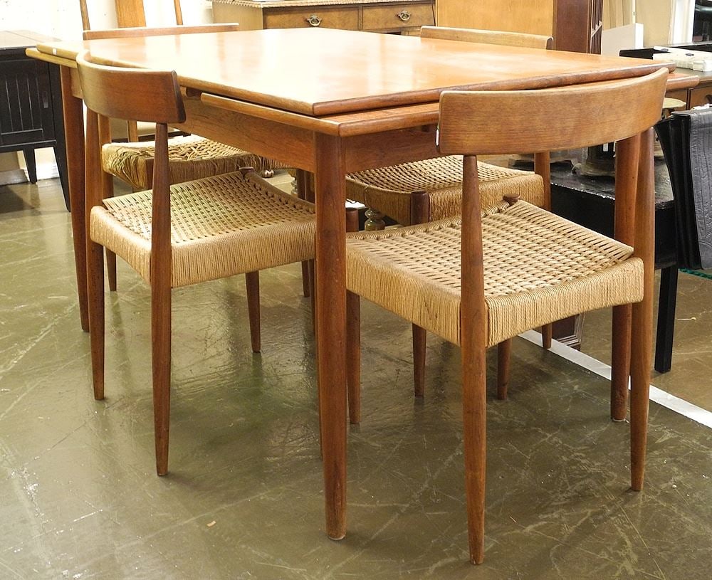 Danish Draw Leaf Table & Four Chairs.: Danish Draw Leaf Table & Four Chairs.