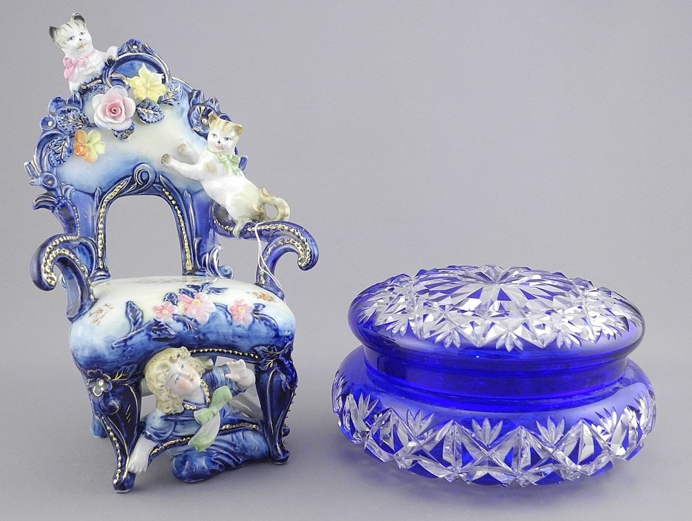 Hide & Seek Porcelain Chair with a Cut Crystal Covered Dish (lid with hole) (1 of 3)