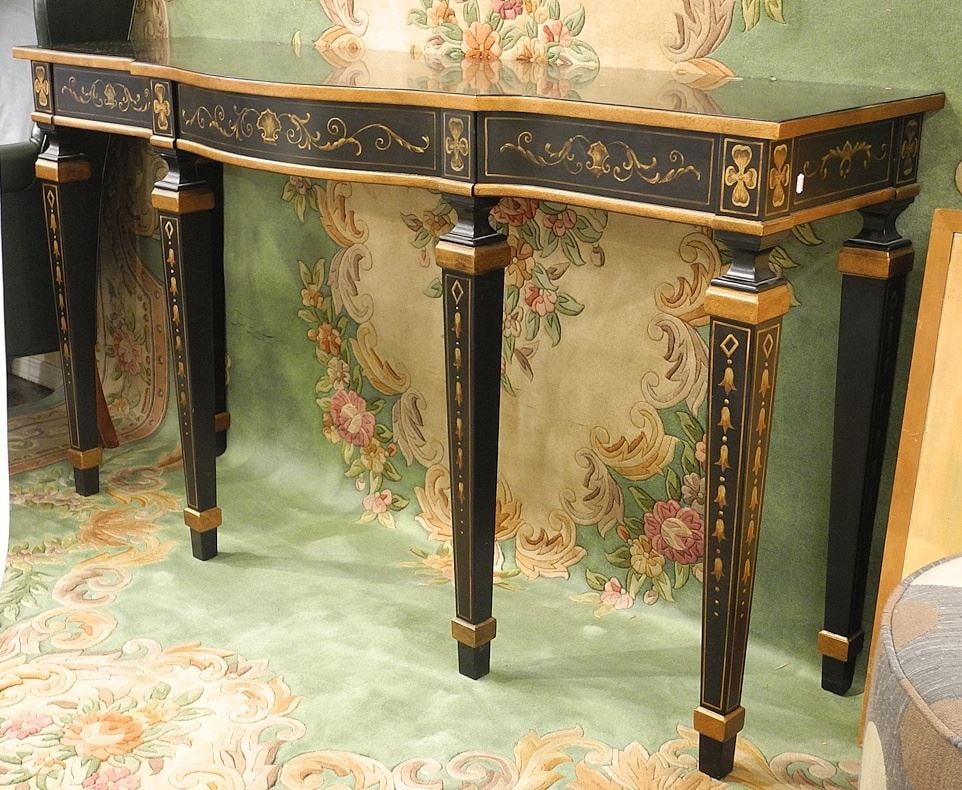 Contemporary Black & Gilt Directoire Style Console Table, 33 1/2"h. (1 of 2)