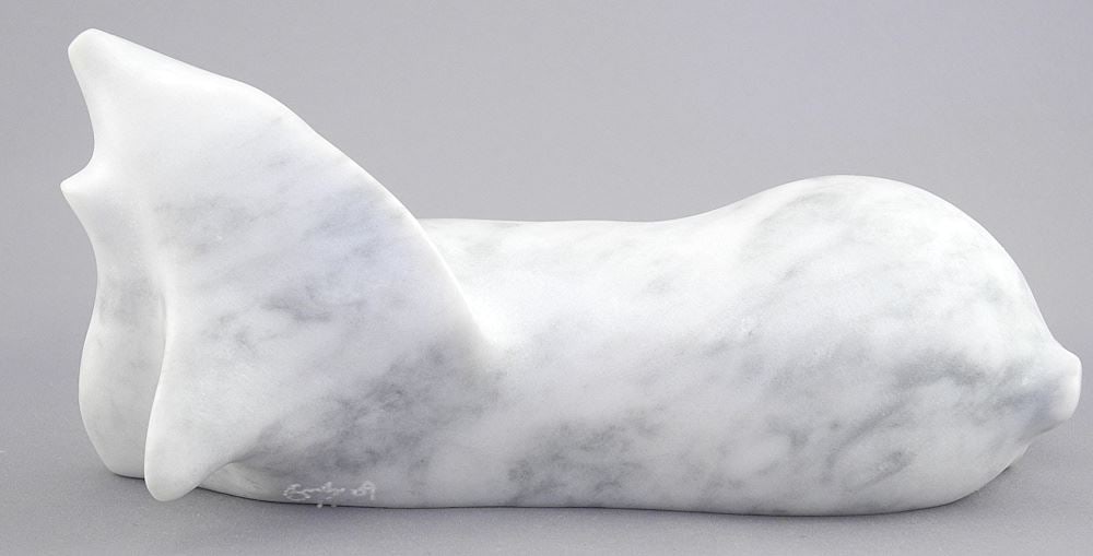 White Marble Sculpture signed (Michael) Binkley'09, 7 3/4"L, "Seal". (1 of 3)