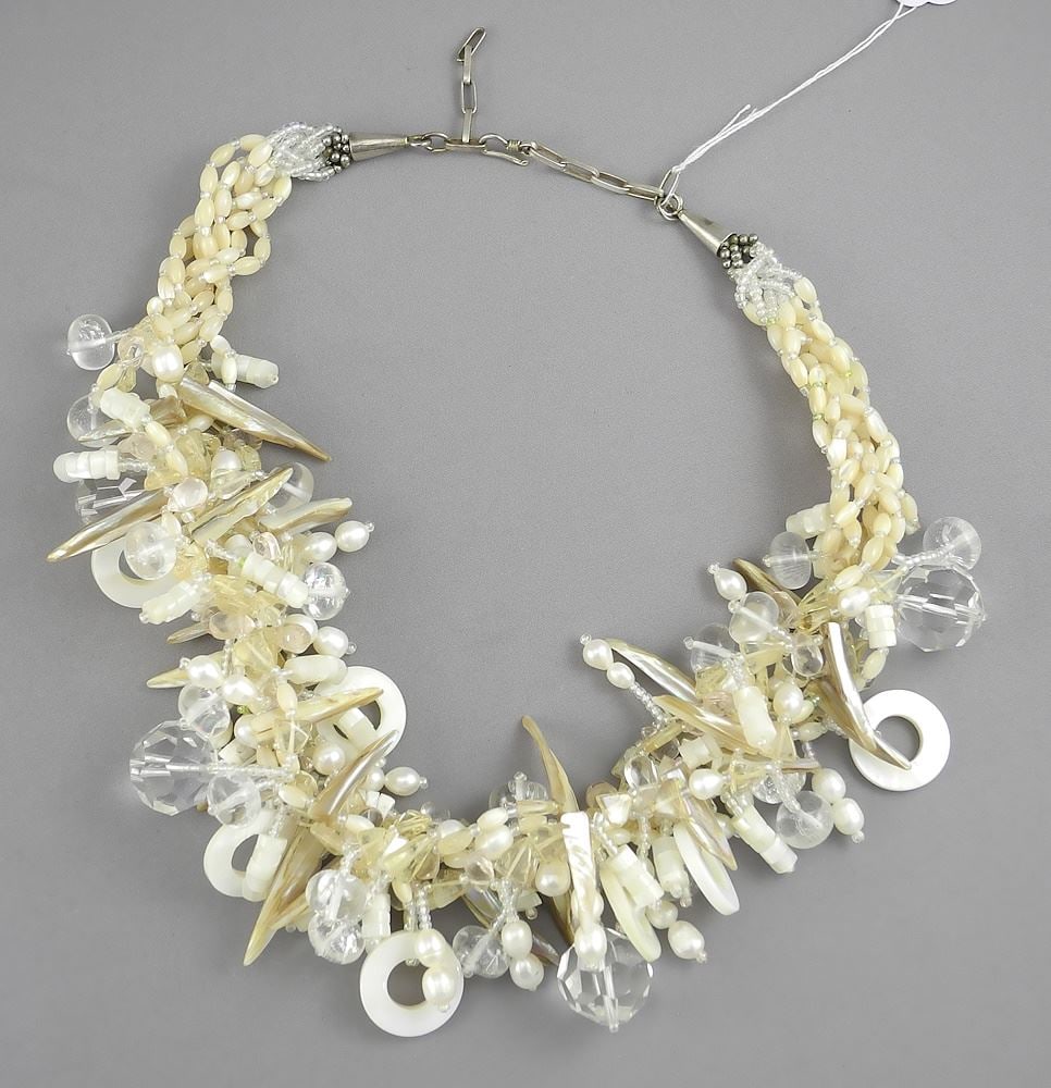 Mother of Pearl & Crystal Choker, 17 1/4"L.: Mother of Pearl & Crystal Choker, 17 1/4"L.