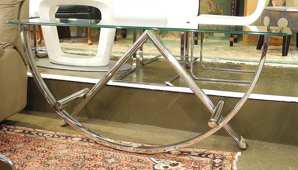 Naos Italy Contemporary Chrome & Glass Console / Sofa Table.: Naos Italy Contemporary Chrome & Glass Console / Sofa Table.
