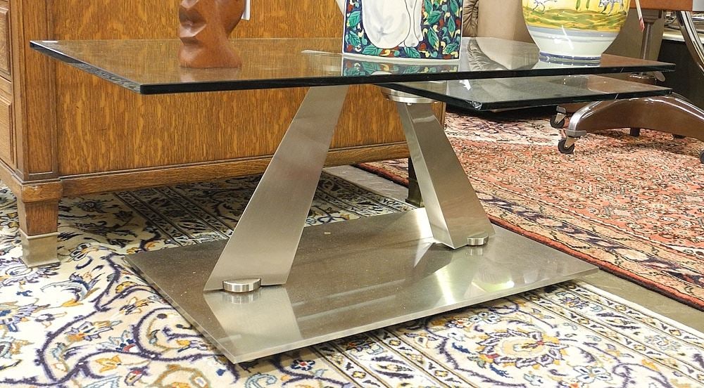 Naos Italy Contemporary Chrome & Glass Articulated Low Table, 37 3/4" (1 of 2)