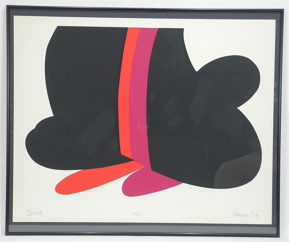 Serigraph signed (Don) Harvey'73, 22 1/2 x 28 1/2", "Spill" #18/25.: Serigraph signed (Don) Harvey'73, 22 1/2 x 28 1/2", "Spill" #18/25.