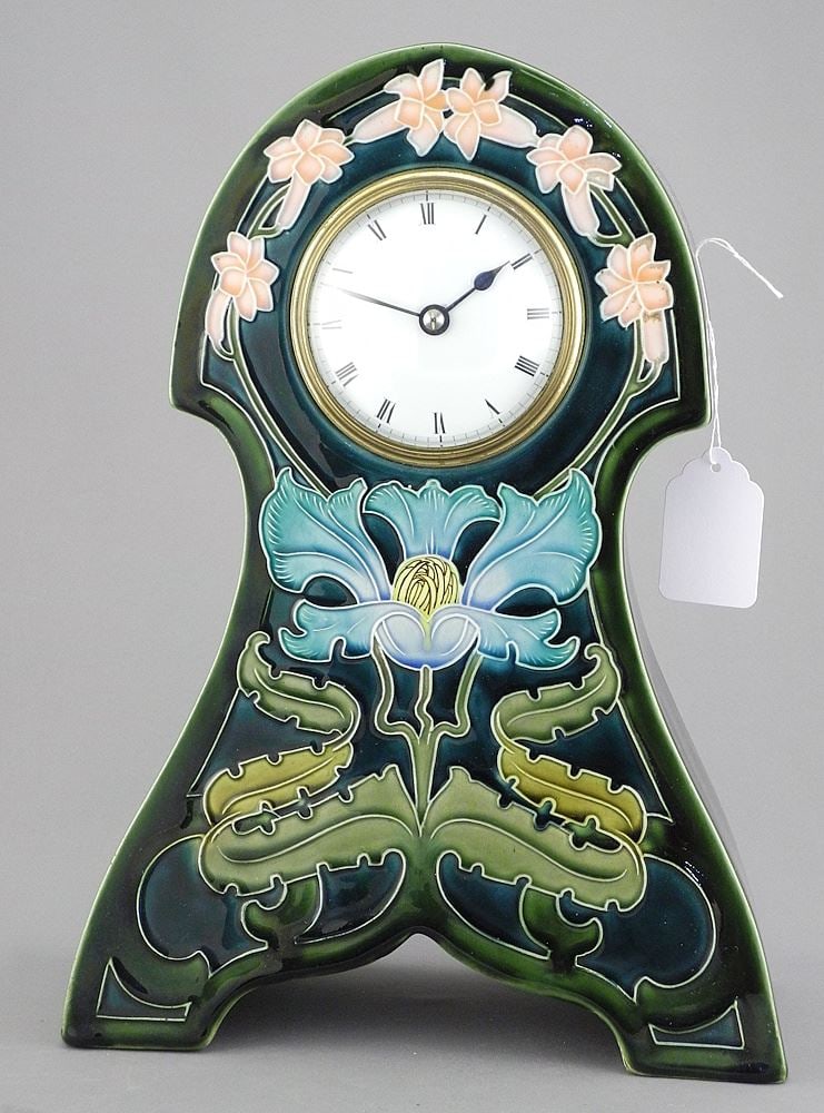 Art Nouveau Ceramic Table Clock Impressed Q578, 11 1/2"h (edge scratch noted). (1 of 5)