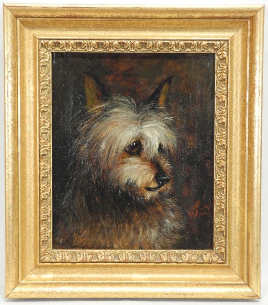 Oil  on Canvas Signed E Moix 1879, 12" x 10", "Terrier" (re-lined) (1 of 5)