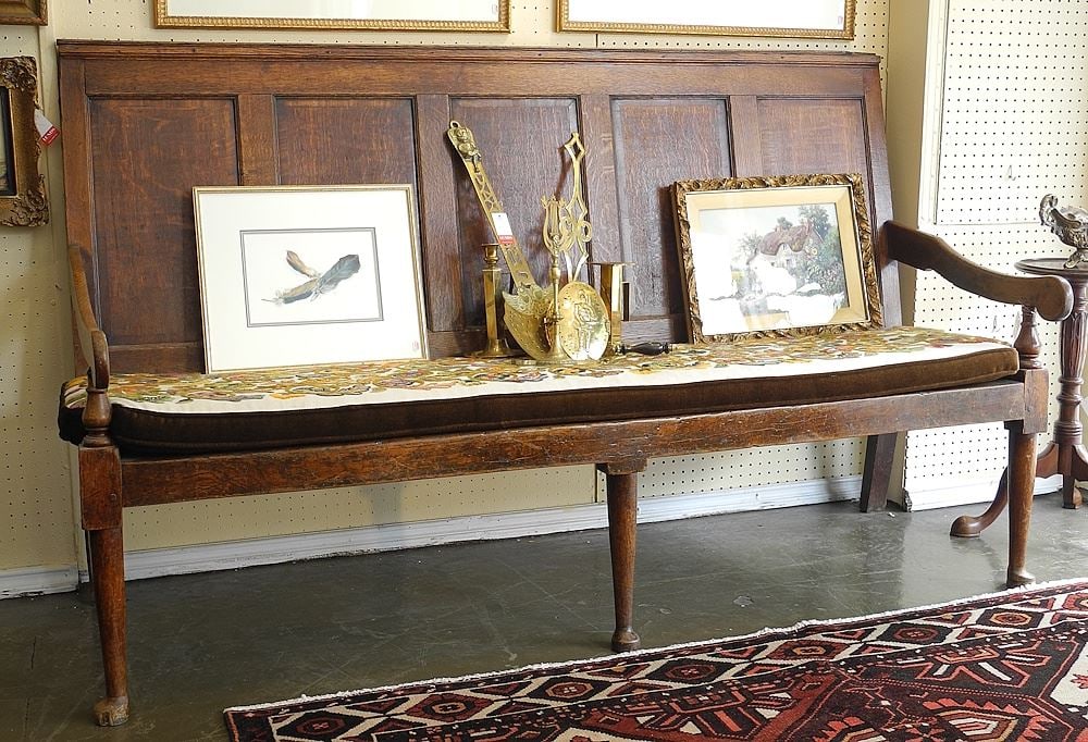 Georgian Oak Settle, 72"w. (1 of 3)