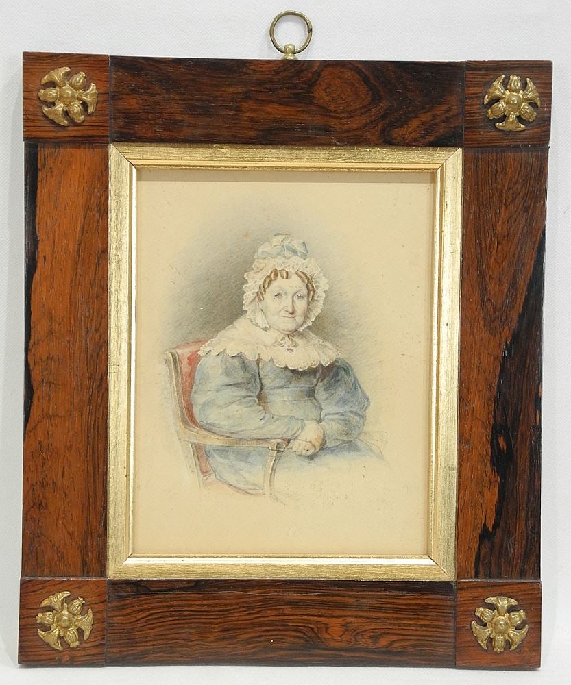 Rosewood Framed Miniature Attr to Reginald Easton, 7" x 5 1/2": Rosewood Framed Miniature Attr to Reginald Easton, 7" x 5 1/2"