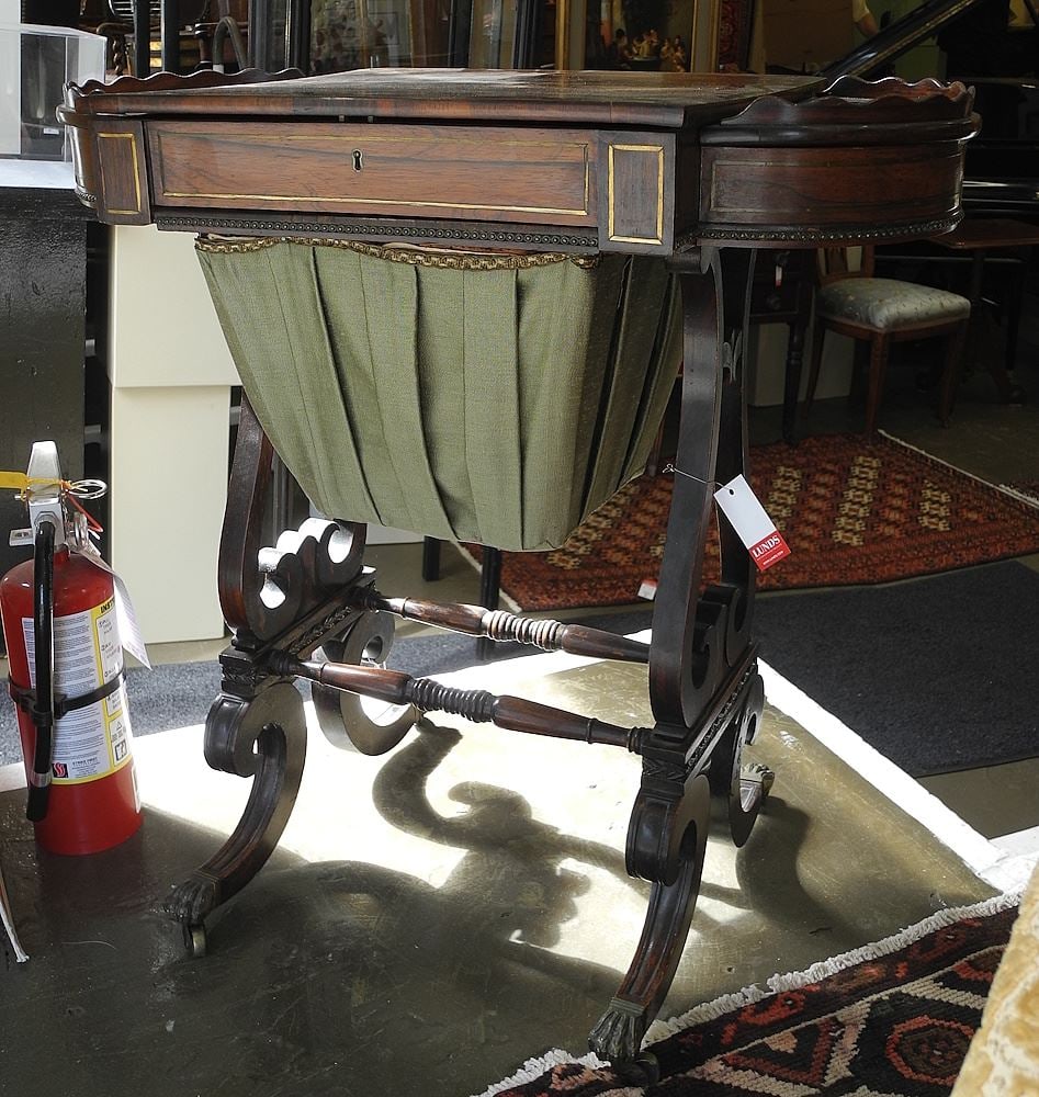 Regency Banded Rosewood Work Table, 29 5/8"h (restoration noted). (1 of 4)