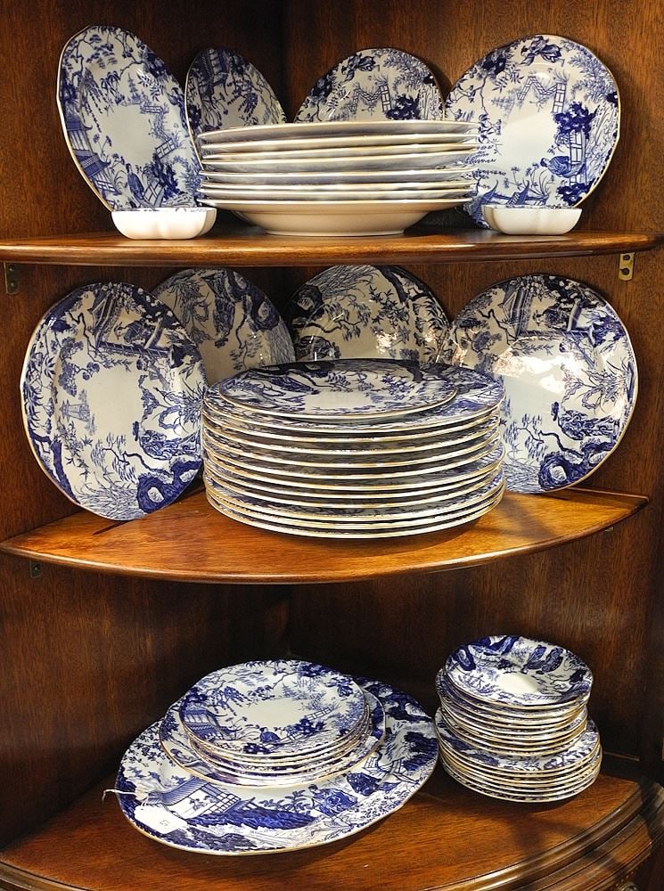 Collection of Royal Crown Derby Mikado Bone China Dinnerware (chips noted).: Collection of Royal Crown Derby Mikado Bone China Dinnerware (chips noted).