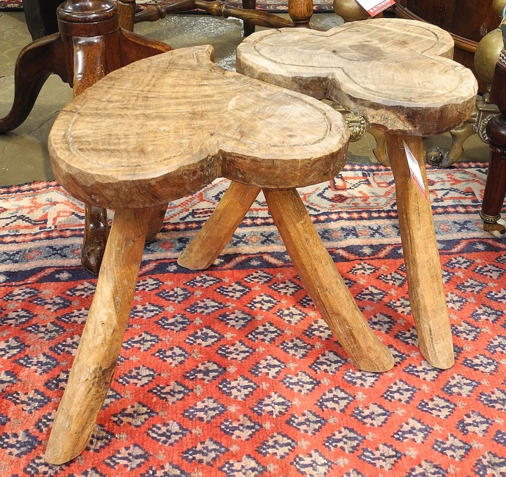 Two Spanish Club & Heart Joint Stools, 12 3/8"h. (1 of 2)