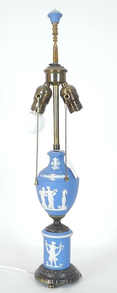 Blue & White Jasper Ware Style Table Lamp, TH 24 1/2" (1 of 3)