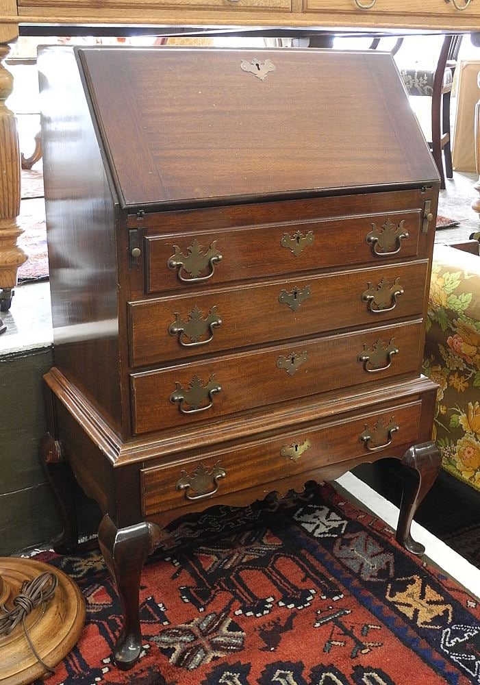 Petite Mahogany Bureau Raised on Legs, 40"h.: Petite Mahogany Bureau Raised on Legs, 40"h.