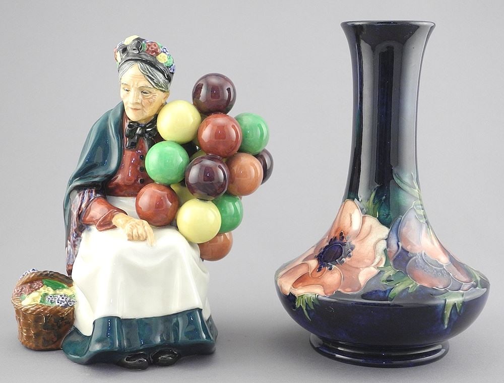 Moorcroft Pansy Vase (8"h) & Royal Doulton "Balloon Seller". (1 of 3)