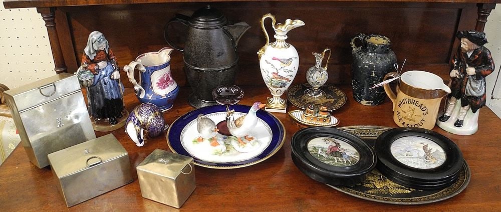 Collection of Antique Sundries: Derby/Murano/Doulton/Prinkrash/Pot Lids (damage noted).: Collection of Antique Sundries: Derby/Murano/Doulton/Prinkrash/Pot Lids (damage noted).