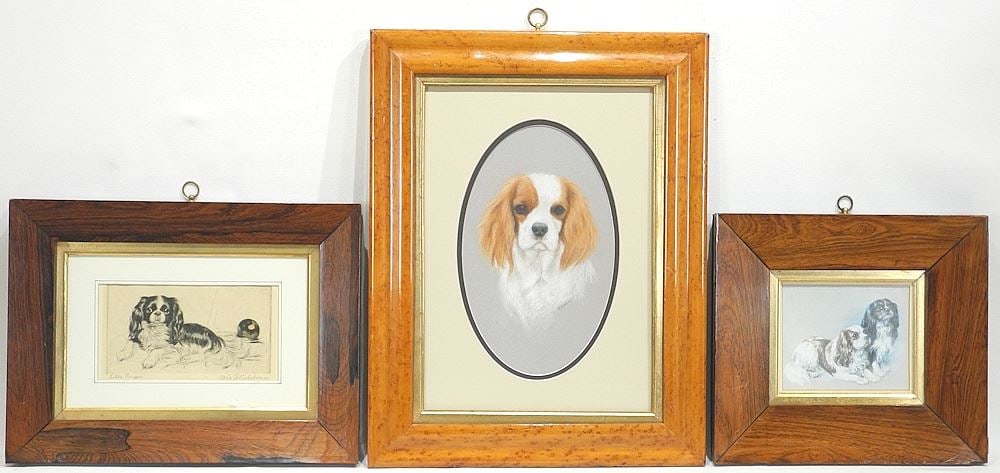 Two Rosewood & One Birds Eye Maple Framed Portraits of Dogs, 13 1/2 x 9 1/2 Inside. (1 of 3)