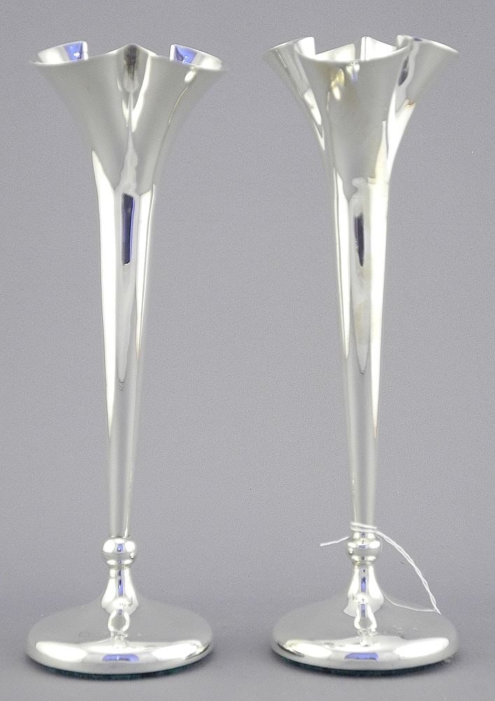 Pair of Hallmarked Silver Weighted Bud Vases, Marks Obliterated. (1 of 3)