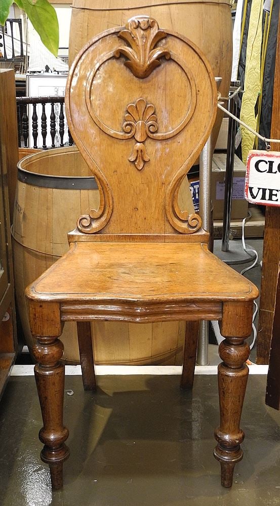 Victorian Mahogany Solid Seated Hall Chair, 36 1/2" h (1 of 2)