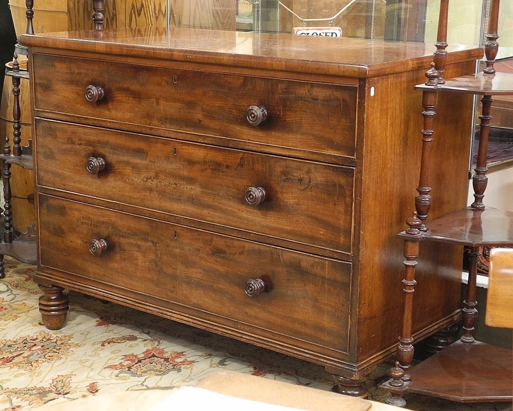 19th C. Mahogany 3 Drawer Chest, 49 1/2"w. (1 of 4)