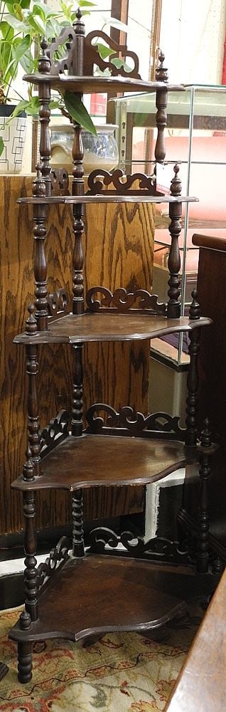 Victorian Mahogany Corner Whatnot, 58"h (as found). (1 of 1)