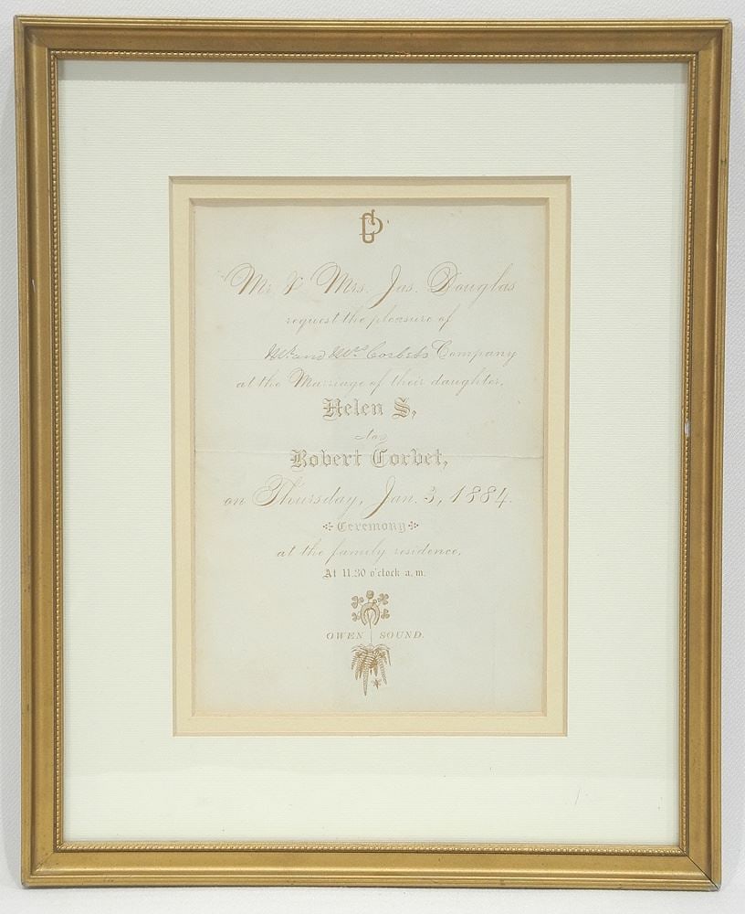 1884 Wedding Invitation From Mr. & Mrs. Jas Douglas for Their Daughter Helen, 6 1/2 x 4 1/2". (1 of 2)