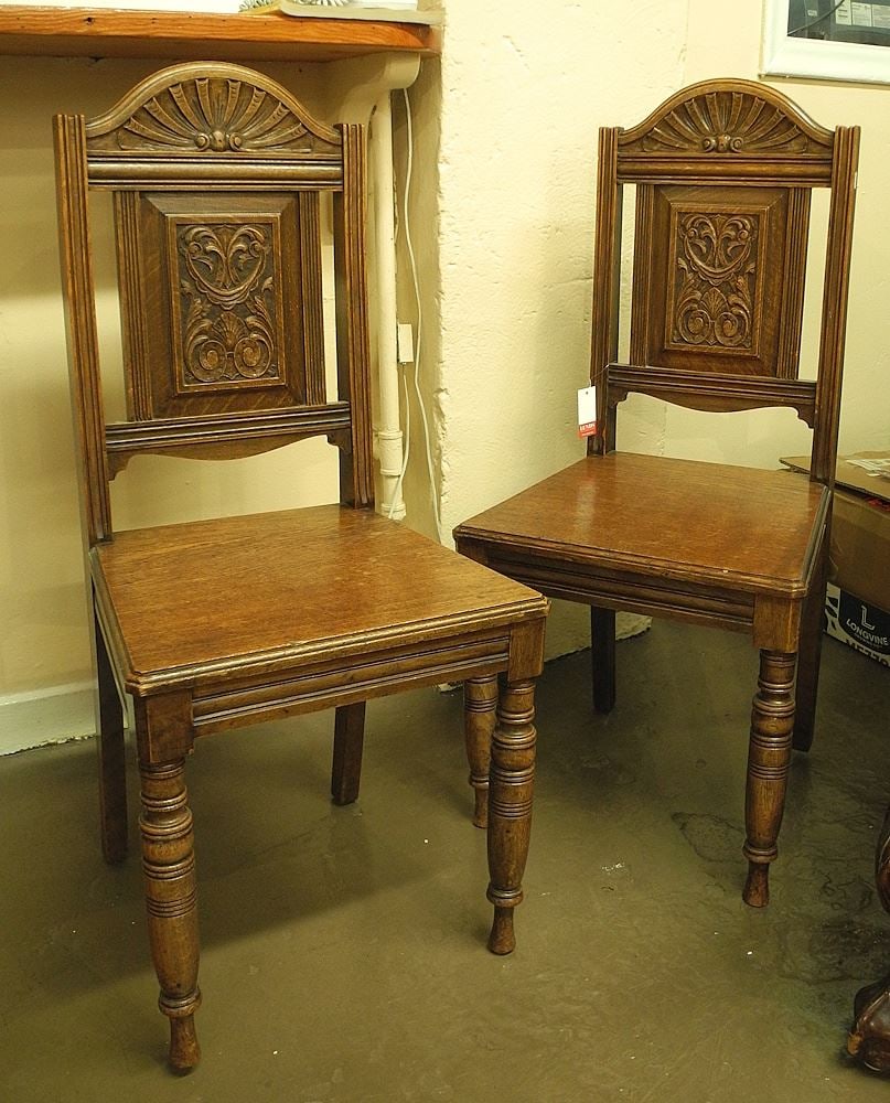 Pair of Oak Hall Chairs, 38 1/4"h. (1 of 1)