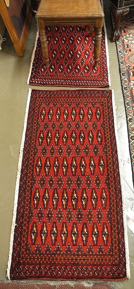 Two Hand Knotted Bokhara Mats Approximately 2' x 4'. (no#): Two Hand Knotted Bokhara Mats Approximately 2' x 4'. (no#)