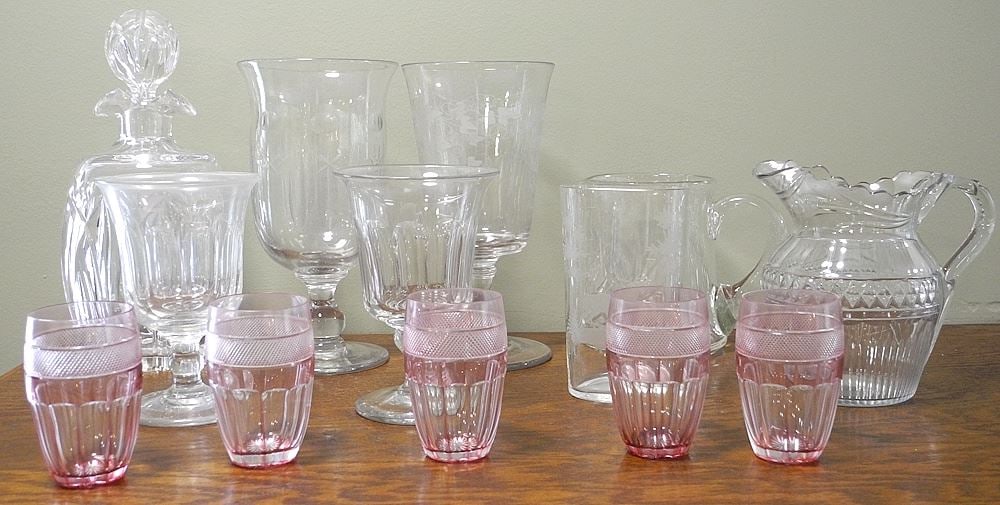 Lot of Etched and other Glassware Including Pitcher, Ruby Flashed, etc (12 pcs) (1 of 4)