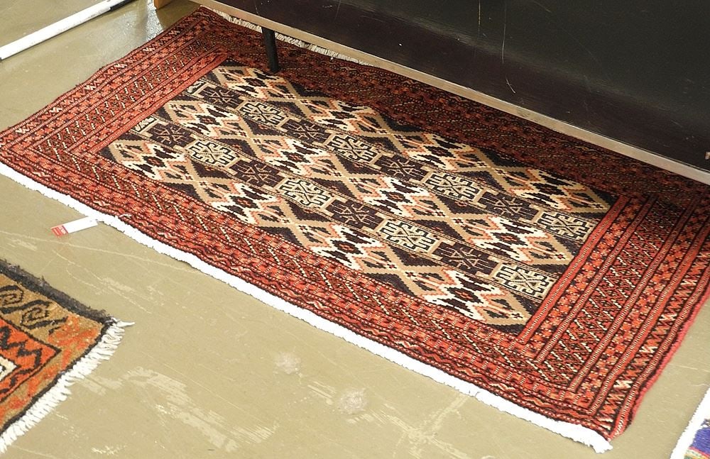 Hand Knotted Baluch Mat Approximately 2' x 4'2". (no#): Hand Knotted Baluch Mat Approximately 2' x 4'2". (no#)