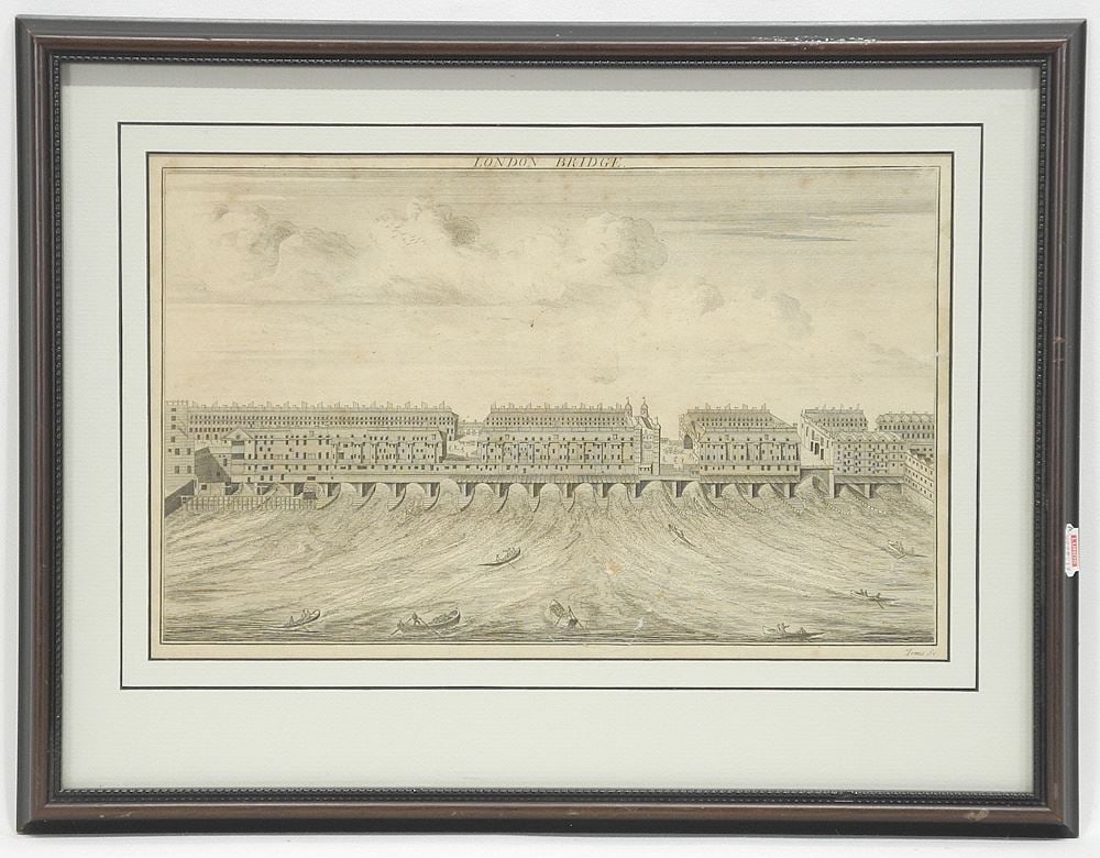 Engraving signed Toms, 8 1/4 x 13", "London Bridge" (restoration & foxing noted). (1 of 2)