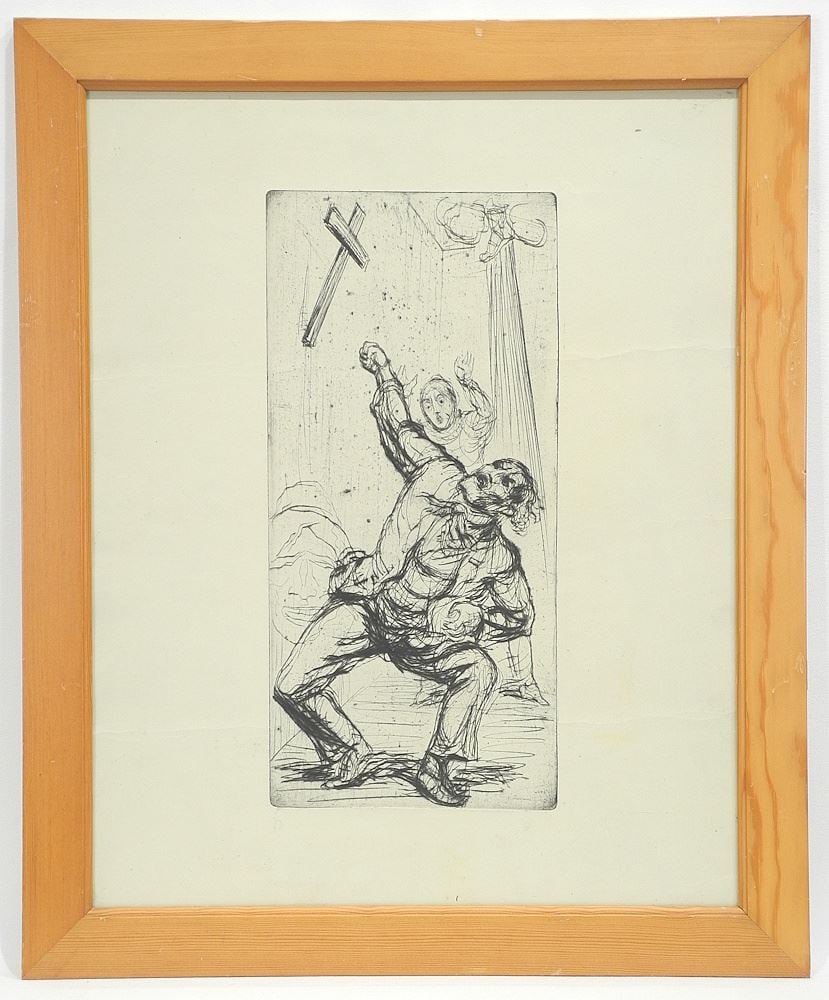 Etching Monogrammed H. (Josef Heganbarth), 14 3/8 x 6 3/4", "Man Insulting God". (1 of 4)